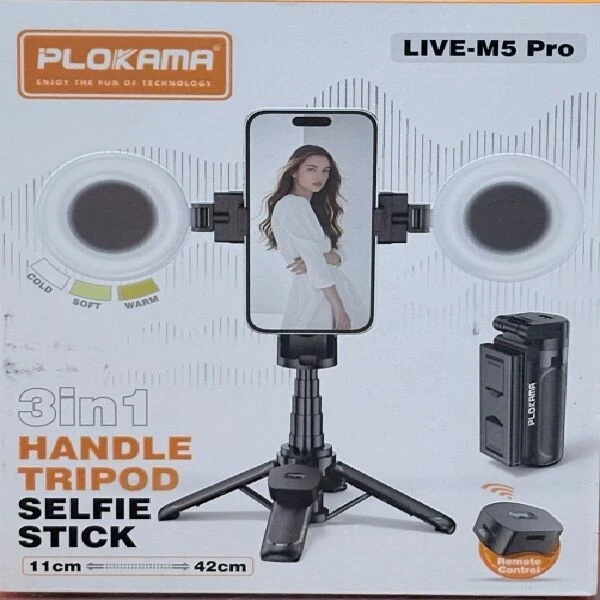 PLOKAMA live-M5 Extendable Grip Tripod Mini Selfie Stick Bluetooth Remote Control Tripod 3 In 1 Tripod