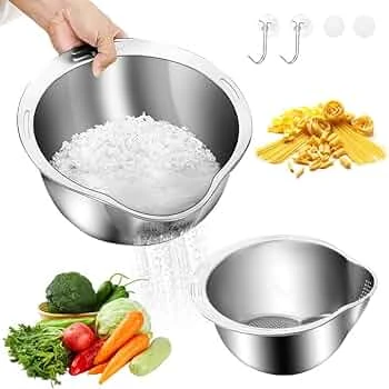 Stainless Steel Rice Washing Bowl & Strainer