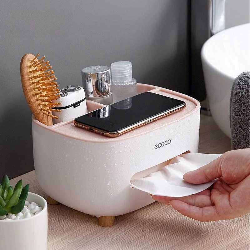 ECOCO Cute Large Storage Napkin Holder Multi-Functional Car Tissue Box Light Luxury Storage Box Desktop