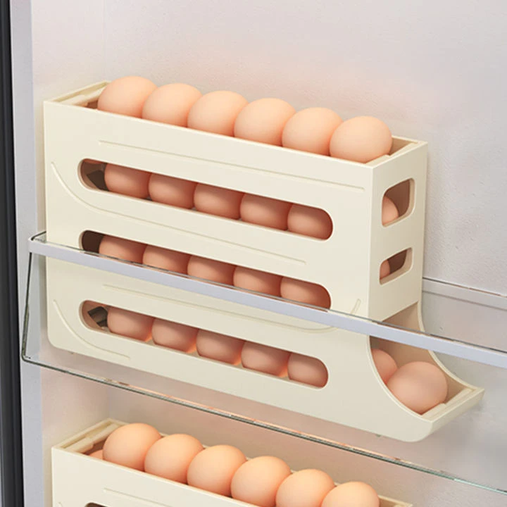4 Layers Automatic Rolling Egg Holder Rack Fridge Egg Storage Box