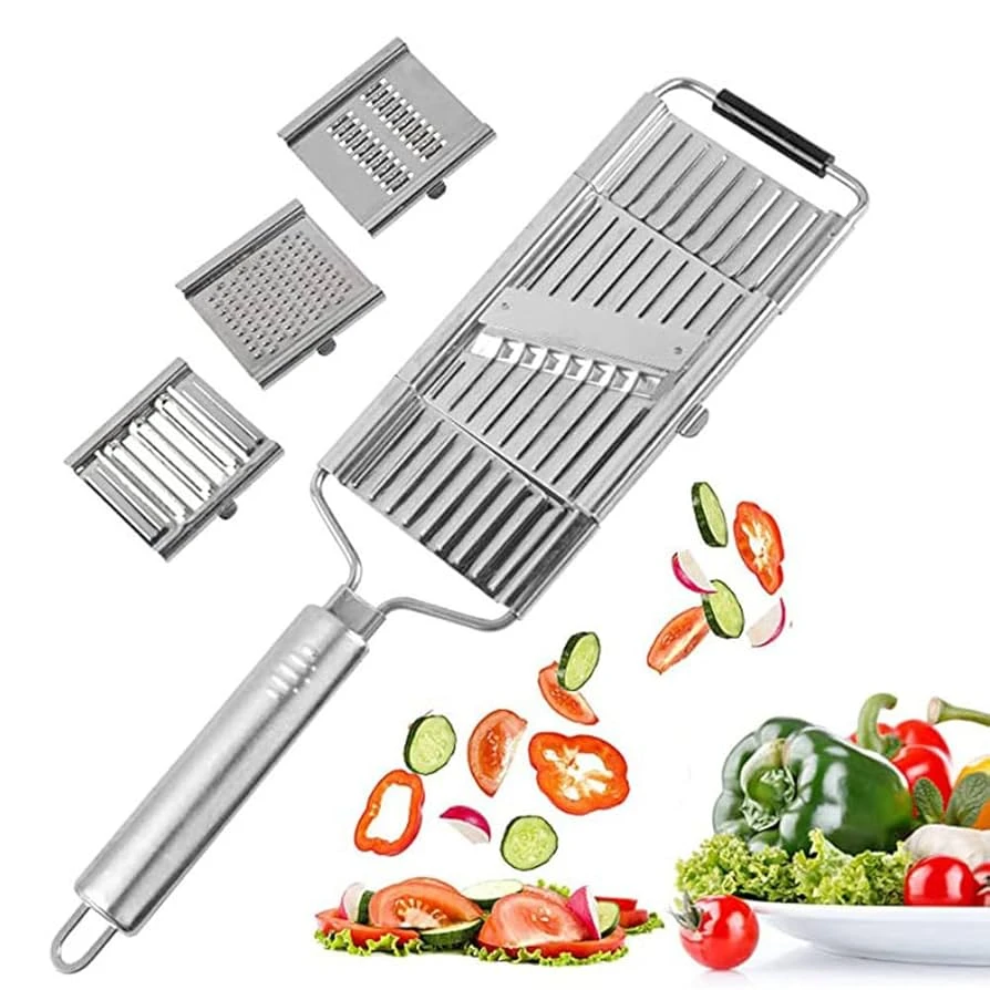 Multi-Purpose 4 in 1 Vegetable Slicer Chopper Stainless Steel Cheese Grater 3 Adjustable Blades Hand-held Shredder Cutter