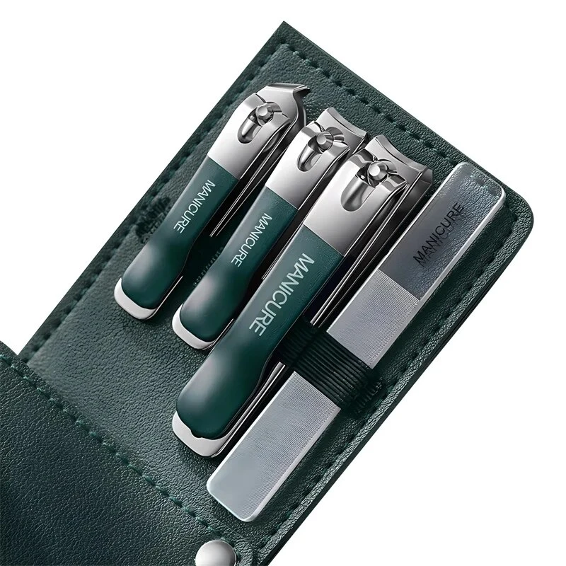 Nail Cutter Set, Ultra Sharp Sturdy Fingernail Toenail Clipper Nail Clipper with Glass file 4 Pcs set for men women adult nail cutter set for Thick Toenails & Nails (GREEN Set of 4 with Box)