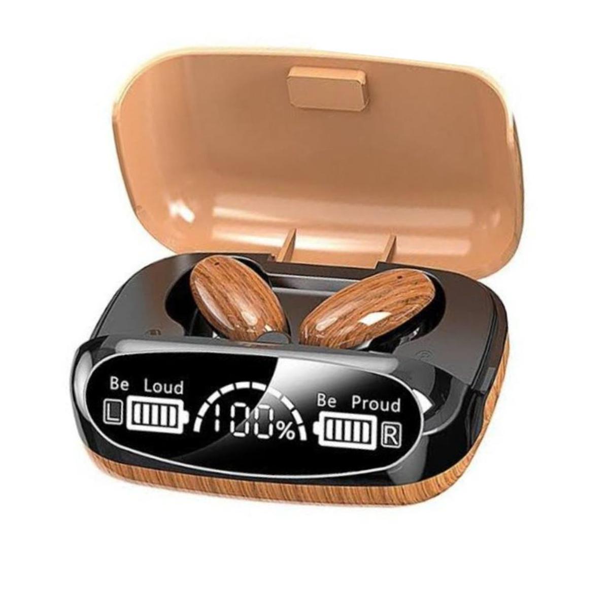 M35 Tws Wood Grain Bluetooth Earphone Led Display 9D Stereo Sound Music Headphon