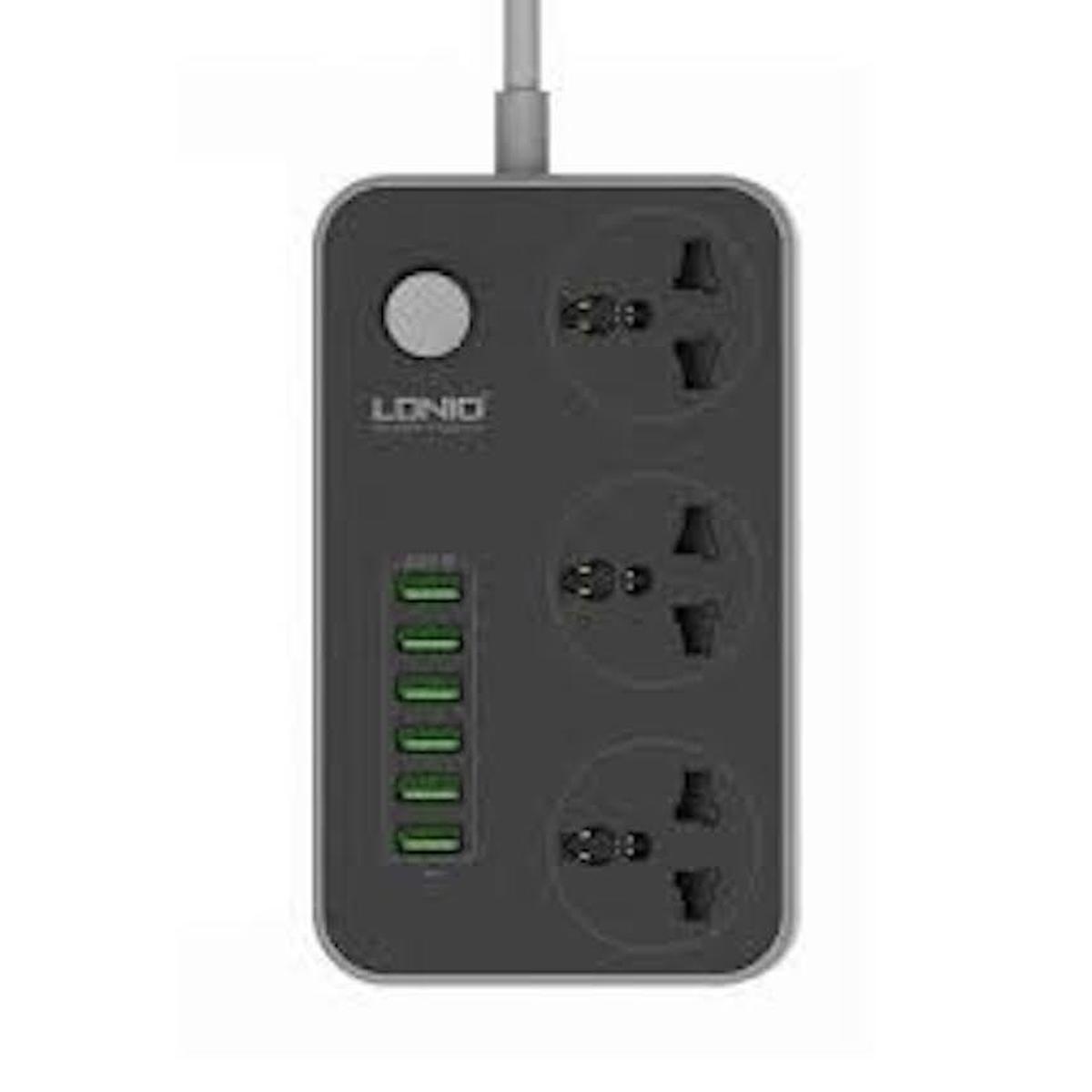 LDNIO SC3604 Power Strip with 3 AC Sockets and 6 USB Ports - Black