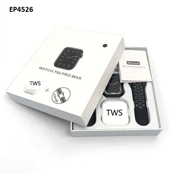 T55Pro Max Bluetooth Calling Smartwatch with Free 2 Pair belts and Wireless Blue