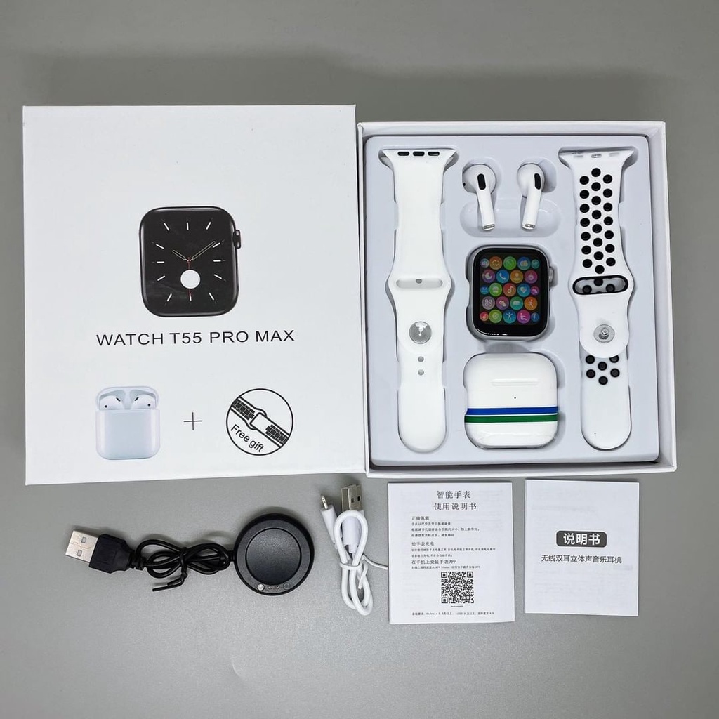 T55Pro Max Bluetooth Calling Smartwatch with Free 2 Pair belts and Wireless Blue